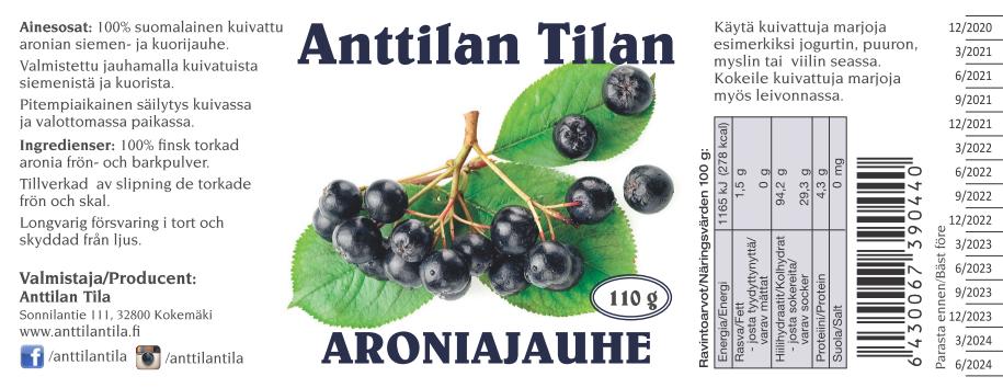 Aroniajauhe 110g etiketti