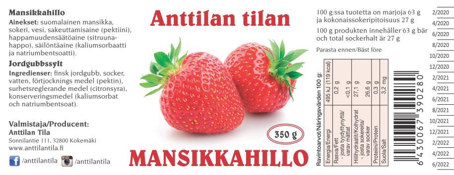 Mansikkahillo 350g etiketti