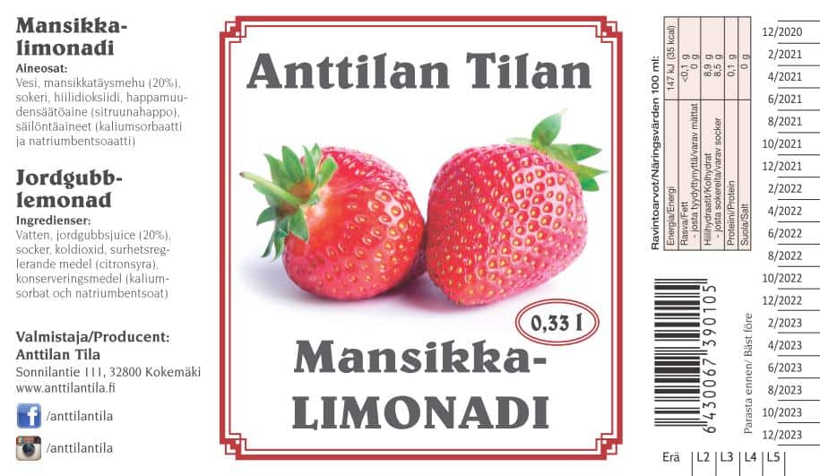 Mansikkalimonadi 0.33l etiketti