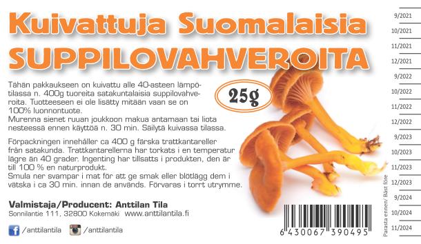 Kuivattu suppilovahvero etiketti