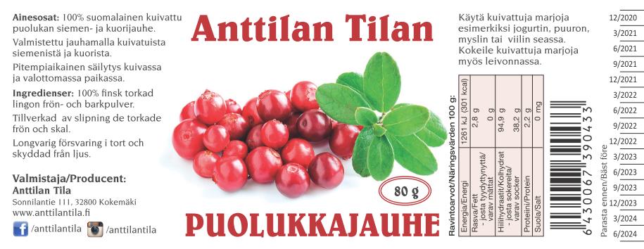 Puolukkajauhe etiketti